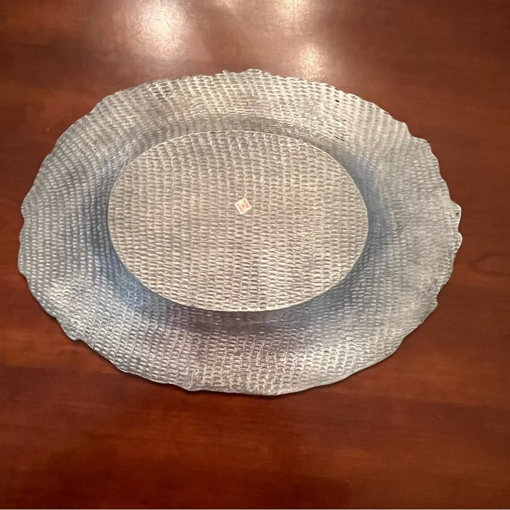 Vintage Silver Toned Serving Platter Oval with Embossed Fruit and leaves